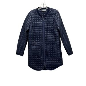 Athleta EUC Grandview PrimaLoft Quilted Longline Jacket Women's Small Navy Blue